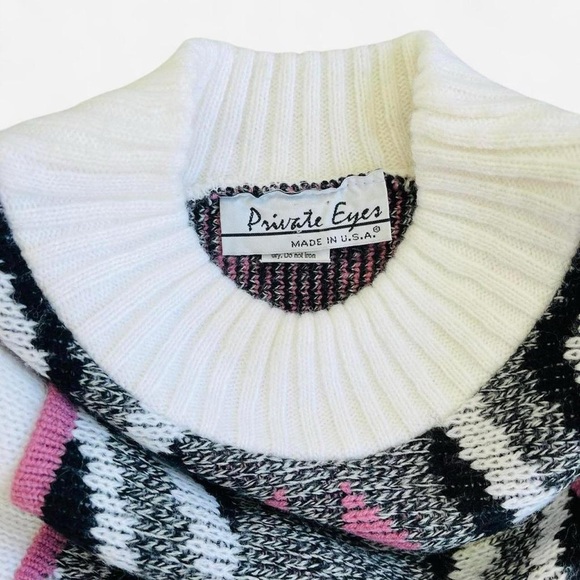 Vintage Private Eyes Adele Knit Chunky Mock Neck Long Sweater Aztec Geometric - Picture 3 of 7